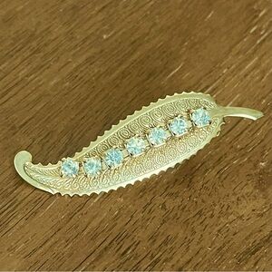 Vintage Gold Tone Rhinestone Leaf Hair Clip